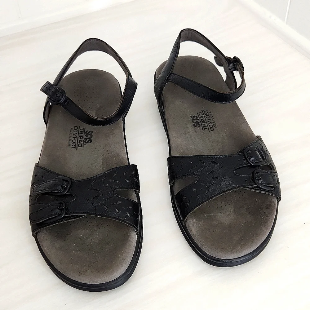 SAS Black Duo Quarter Strap Sandal 9.5M - Picture 2 of 12